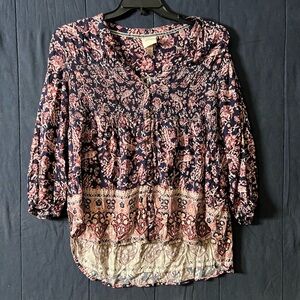 Knox Rose Navy and Pink Floral Blouse